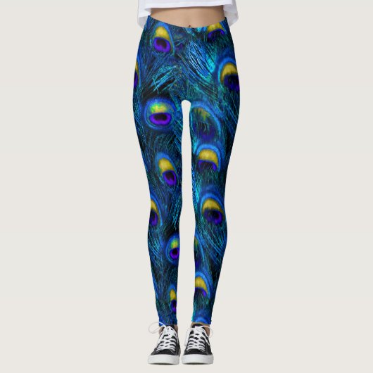 PixDezines Peacock Feather/Cobalt/Aqua Leggings (Voorkant)