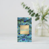 PixDezines Peacock Feather/Cobalt/Aqua Visitekaartje (Staand voorkant)