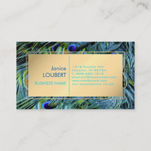 PixDezines Peacock Feather/Cobalt/Aqua Visitekaartje (Achterkant)