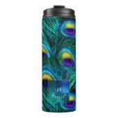 PixDezines Peacock Feather Cobalt Blue Thermosbeker (Voorkant)