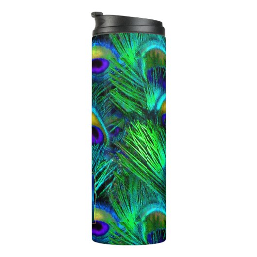 PixDezines Peacock Feather Cobalt Blue Thermosbeker (Geroteerd rechts)