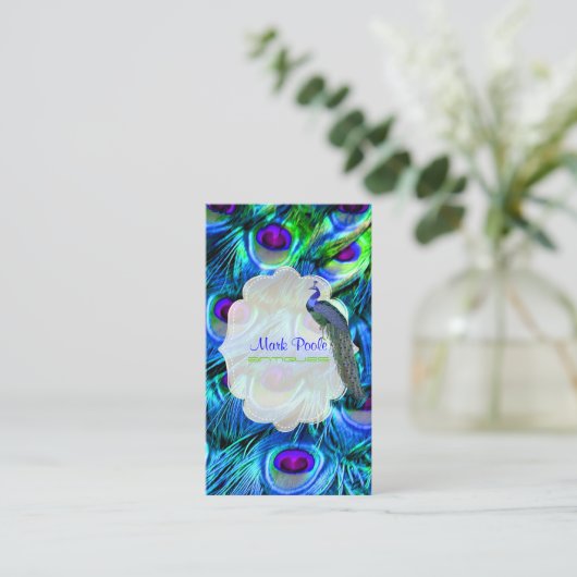 PixDezines Peacock Feather/Cobalt Blue Visitekaartje (Staand voorkant)