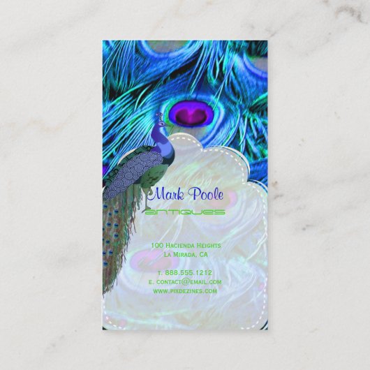 PixDezines Peacock Feather/Cobalt Blue Visitekaartje (Achterkant)