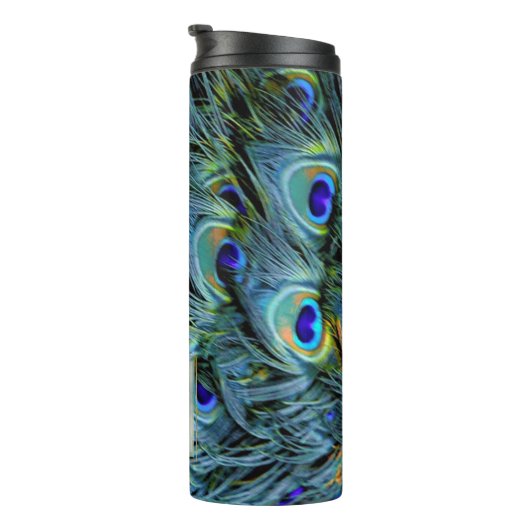 PixDezines Peacock Feather Dusty Blue Thermosbeker (Geroteerd rechts)
