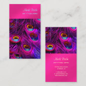 PixDezines Peacock Feather/Psychedelic Fuschia Visitekaartje (Voorkant / Achterkant)
