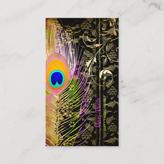 PixDezines Peacock+filigraan wervelingen Visitekaartje (Voorkant)