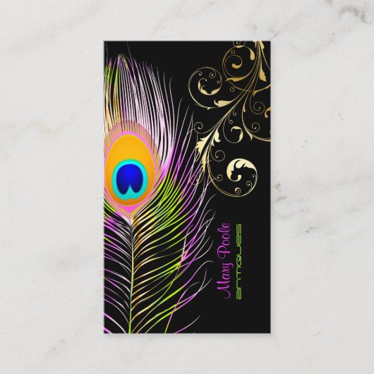 PixDezines Peacock+filigraan wervelingen Visitekaartje (Voorkant)