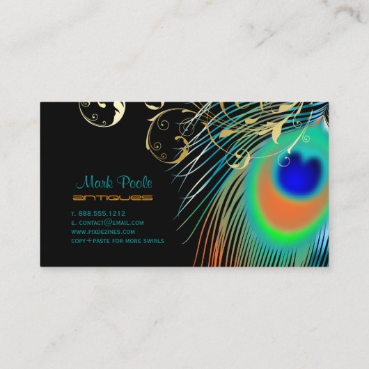 PixDezines Peacock+filigree zwirls/dij achtergrond Visitekaartje (Achterkant)