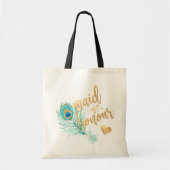 PixDezines Peacock Maid of Honor/Faux Gold Script Tote Bag (Voorkant)