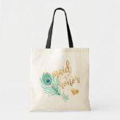 PixDezines Peacock Maid of Honor/Faux Gold Script Tote Bag (Voorkant)