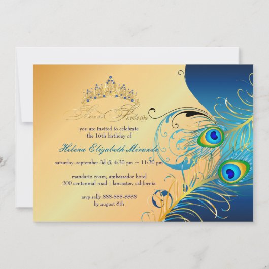 PixDezines Peacock+swirls/Gold+blauwgroen Kaart (Achterkant)