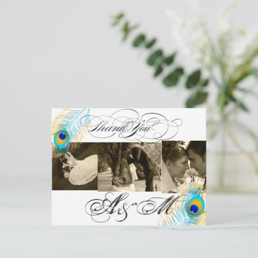 PixDezines Peacock Trouwfoto's Dank u Briefkaart (Staand voorkant)