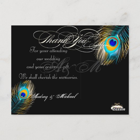 PixDezines Peacock Trouwfoto's Dank u Briefkaart (Achterkant)
