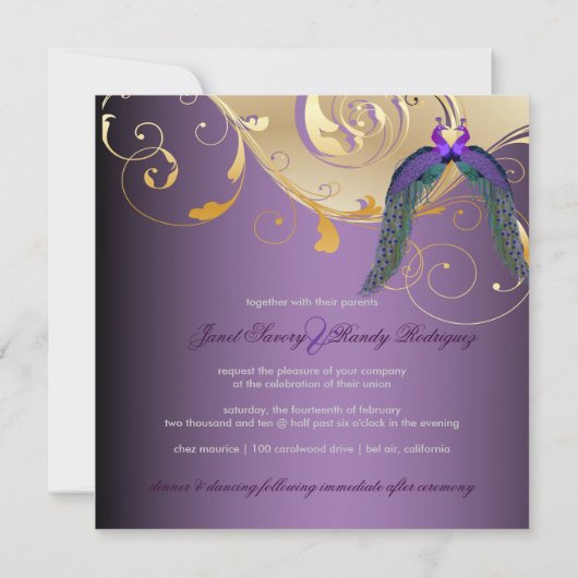 PixDezines PEACOCKS/PAARS/GOLD/FILIGREE/SWILRS Kaart (Achterkant)