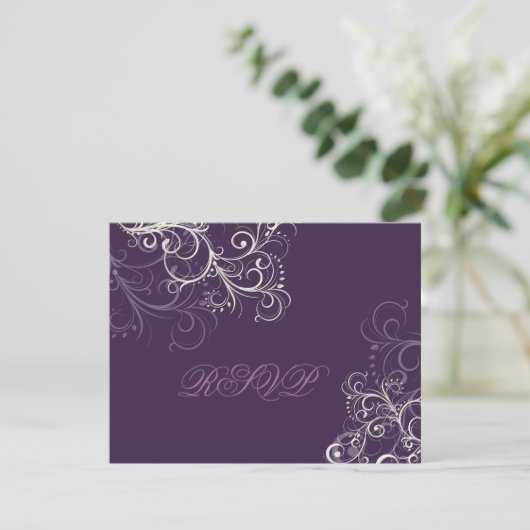 PixDezines Pearl swirls/Plum RSVPs vereisen 5x7 RSVP Kaartje (Staand voorkant)