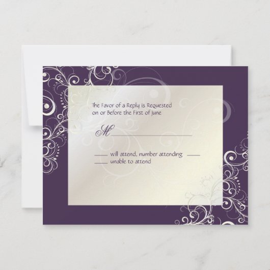 PixDezines Pearl swirls/Plum RSVPs vereisen 5x7 RSVP Kaartje (Achterkant)