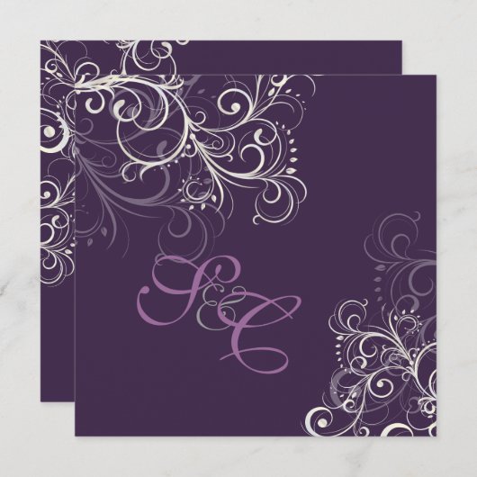 PixDezines Pearly swirls+Plum Wedding Invitting Kaart (Voorkant / Achterkant)