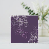 PixDezines Pearly swirls+Plum Wedding Invitting Kaart (Staand voorkant)