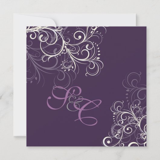 PixDezines Pearly swirls+Plum Wedding Invitting Kaart (Voorkant)