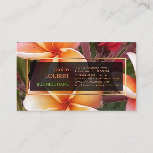 PixDezines PENANG PEACH PLUMERIAS Visitekaartje (Achterkant)