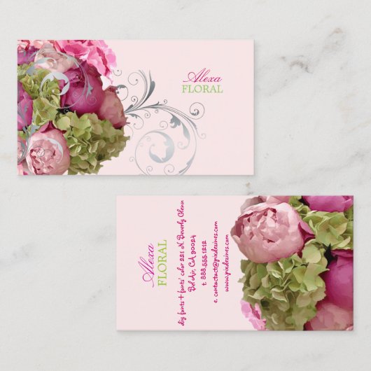 PixDezines peonies bouquet, bloemisten/dij kleuren Visitekaartje (Voorkant / Achterkant)