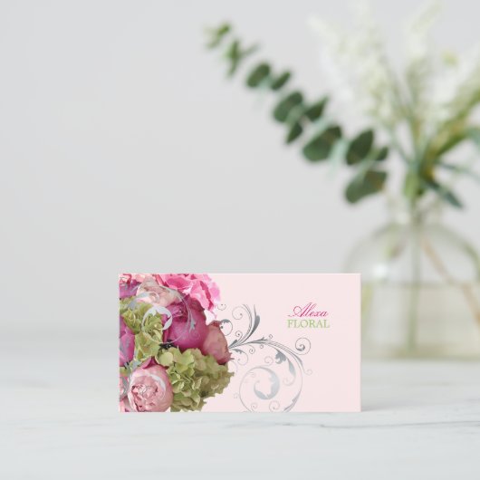 PixDezines peonies bouquet, bloemisten/dij kleuren Visitekaartje (Staand voorkant)