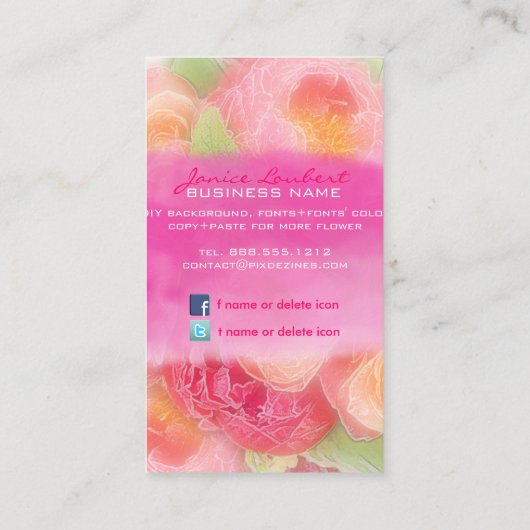 PixDezines peonies bouquets/diy background Visitekaartje (Achterkant)