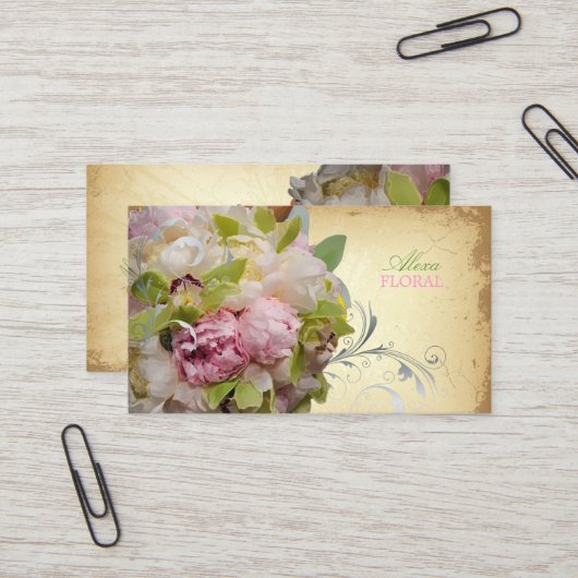 PixDezines peonies bouquets/diy background Visitekaartje (Voorkant / Achterkant in situ)