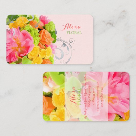 PixDezines peonies+rozen/dij achtergrond Visitekaartje (Voorkant / Achterkant)