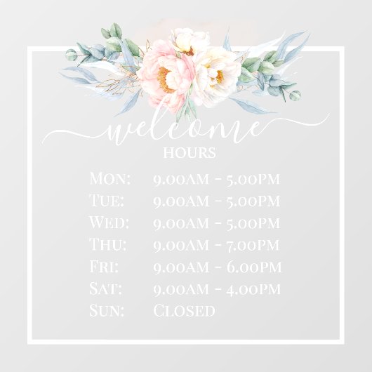 PixDezines Peonies Welkome kantooruren Raamsticker (Vel)