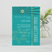 PixDezines Photo Bar Mitzvah/blauwgroen/faux goud Kaart (Staand voorkant)