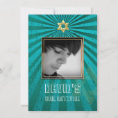 PixDezines Photo Bar Mitzvah/blauwgroen/faux goud Kaart (Achterkant)