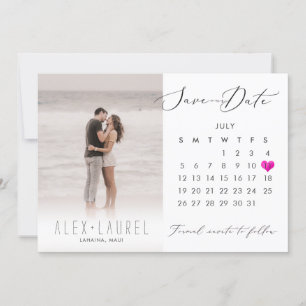 PixDezines Photo Save the Date Calendar Pink Heart Kaart