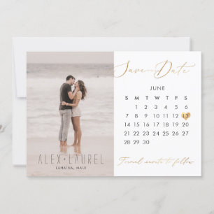 PixDezines Photo Save the Date Calendar vals gold Kaart