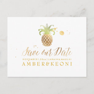 PixDezines Pineapple/Faux Gold/Save the Date Aankondigingskaart
