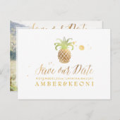 PixDezines Pineapple/Faux Gold/Save the Date Aankondigingskaart (Voorkant / Achterkant)