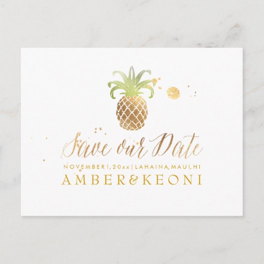 PixDezines Pineapple/Faux Gold/Save the Date Aankondigingskaart (Voorkant)