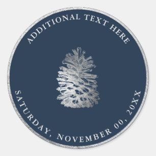 PixDezines PINECONE FAUX ZILVER DIY ACHTERGROND Ronde Sticker