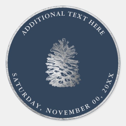 PixDezines PINECONE FAUX ZILVER|DIY ACHTERGROND Ronde Sticker (Voorkant)