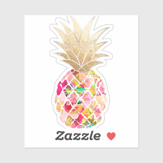 PixDezines Pink Aloha Pineappel, Faux Gold Crown Sticker (Vel)
