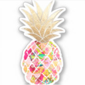 PixDezines Pink Aloha Pineappel, Faux Gold Crown Sticker (Voorkant)