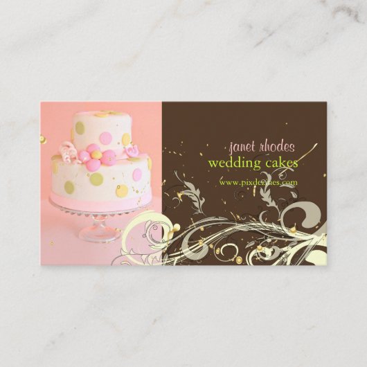PixDezines PINK+CHOCOLAAT/WEDDING CAKE/SWIRLS Visitekaartje (Voorkant)