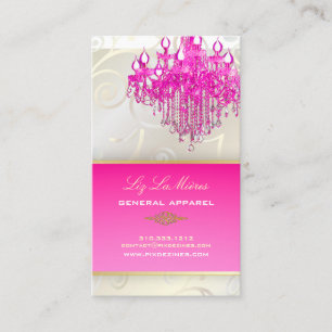 PixDezines PINK CRYSTAL CHANDELIER+CUPCAKE SWIRLS Visitekaartje