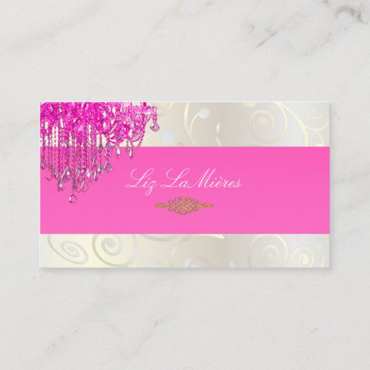 PixDezines PINK CRYSTAL CHANDELIER+CUPCAKE SWIRLS Visitekaartje (Achterkant)