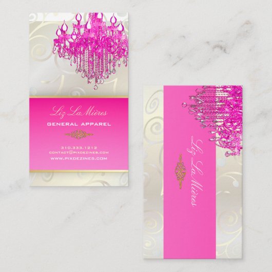 PixDezines PINK CRYSTAL CHANDELIER+CUPCAKE SWIRLS Visitekaartje (Voorkant / Achterkant)