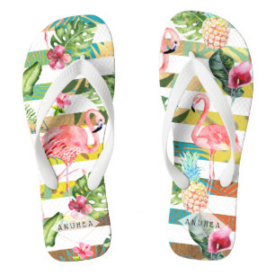 PixDezines PINK FLAMINGOS, TROPISCHE THEMA Teenslippers