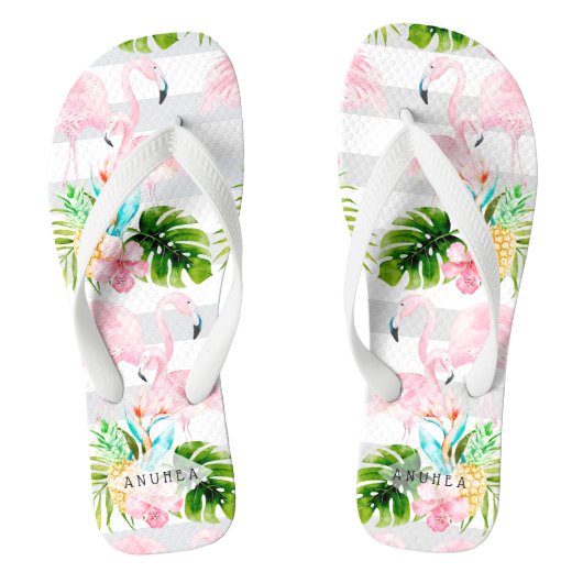 PixDezines PINK FLAMINGOS, TROPISCHE THEMA Teenslippers (Voetbed)