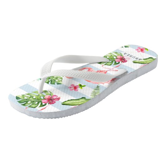 PixDezines PINK FLAMINGOS, TROPISCHE THEMA Teenslippers (Schuin)