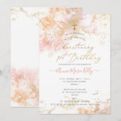 PixDezines Pink H2 doop+1e verjaardag uitnodiging (Voorkant / Achterkant)