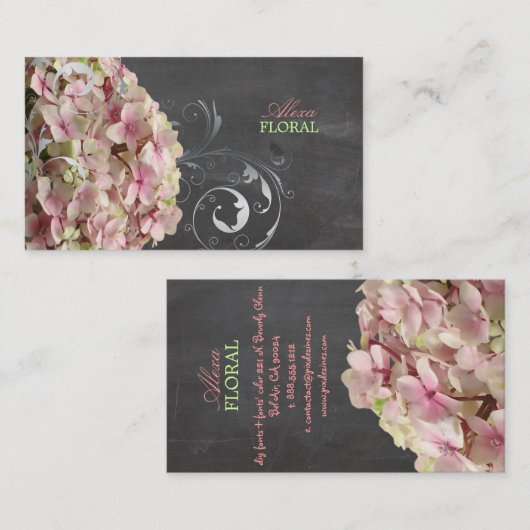 PixDezines pink hydrangeas, bloemisten/krijt Visitekaartje (Voorkant / Achterkant)